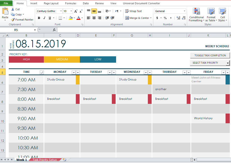Class Schedule Template Free from exeltemplates.com