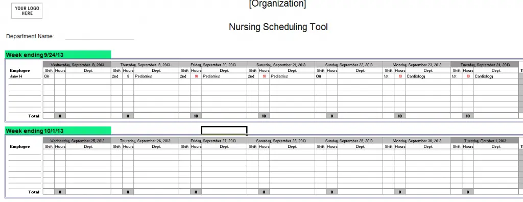 nursing daily schedule planner one patient