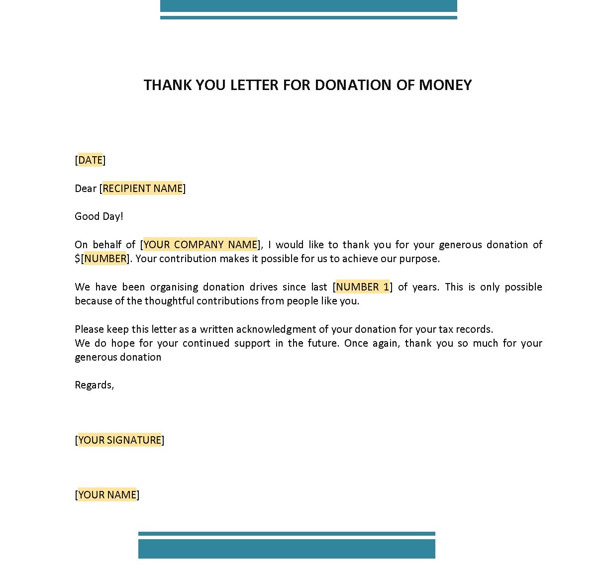 Thank You Donation Letter Template