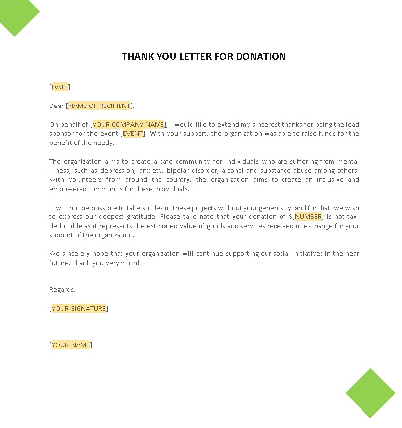 Donation Thank You Letter Examples from exeltemplates.com