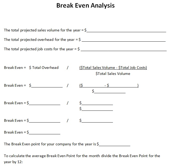 break even analysis template free