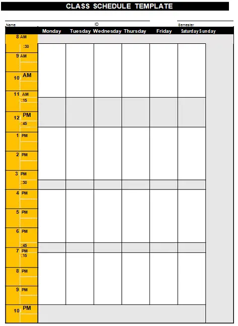 Free College Class Schedule Maker Template [Word+Excel+PDF] - Excel ...