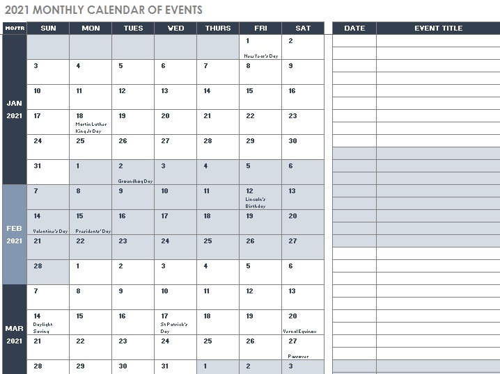 Event Planning Calendar Template Free Download Excel Templates