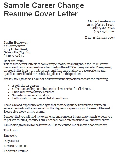 change in career cover letter template