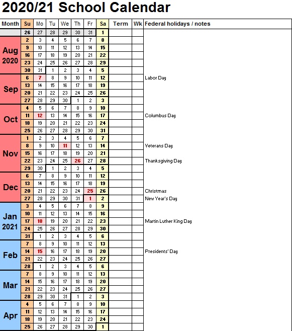 Free Printable Academic Calendar Templates [Excel, Word, PDF] Excel