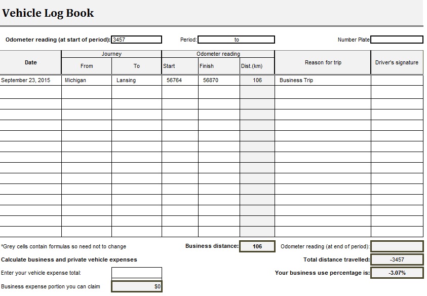 printable vehicle log book