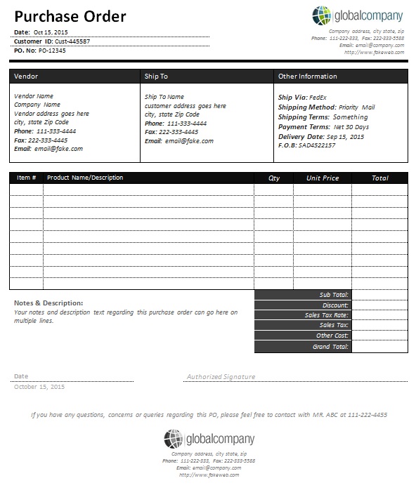 Free Purchase Order Template [Word+Excel] - Excel Templates