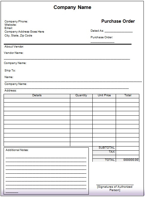 purchase order template doc