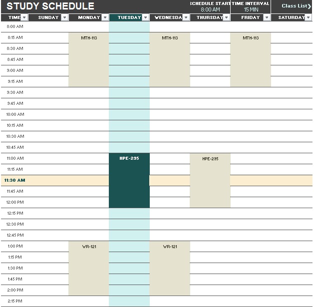 study timetable template free download