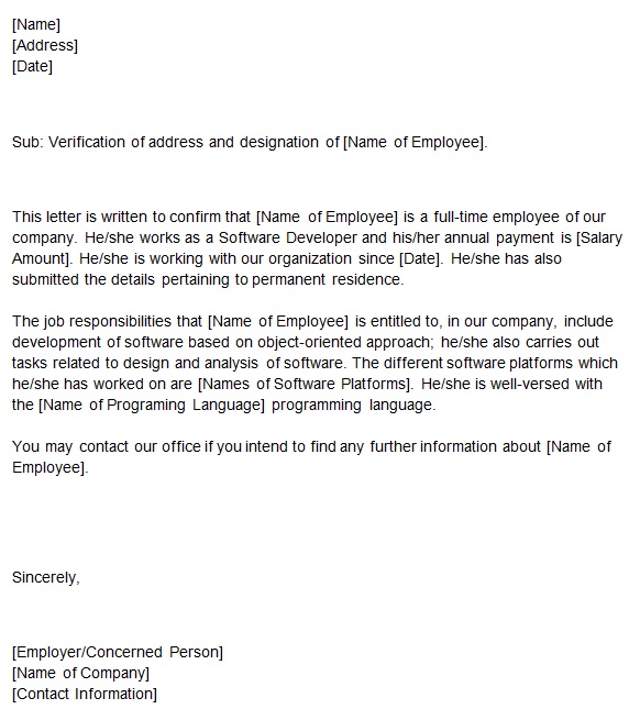 employment verification letter example