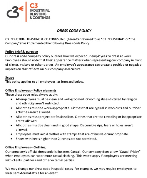 Free Dress Code Policy Templates for Employees [Word+PDF] Excel Templates