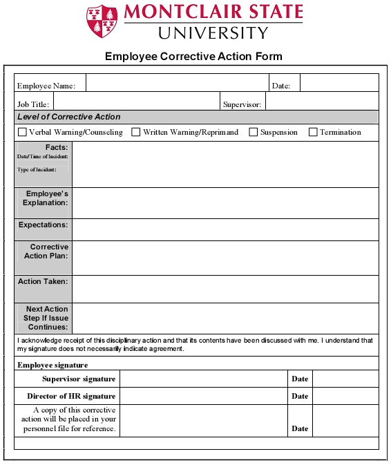 employee corrective form