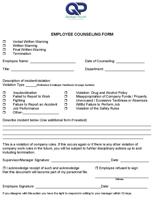 employee counseling form 2