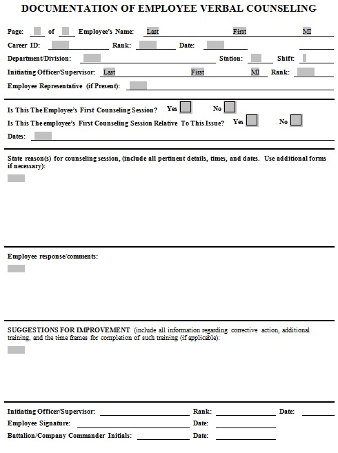 employee verbal counseling form