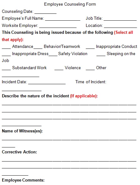 simple employee counseling form