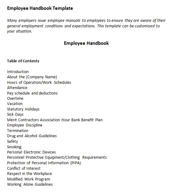 employee handbook template 14