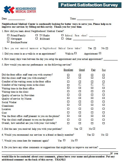 patient satisfaction survey template 18
