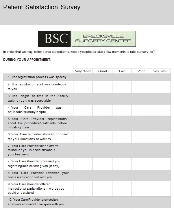 patient satisfaction survey template 20