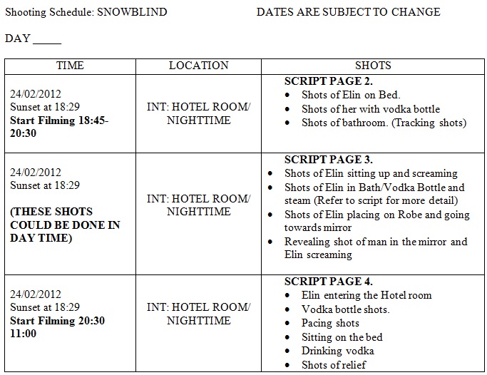 shooting schedule template 16