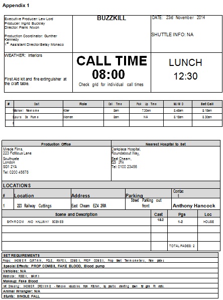 shooting schedule template 18