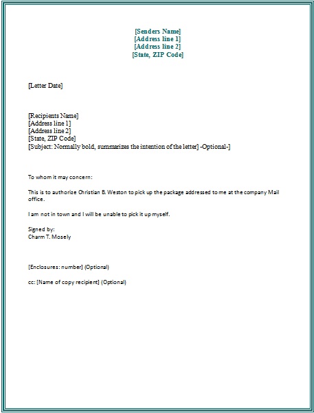 authorization letter sample to process documents