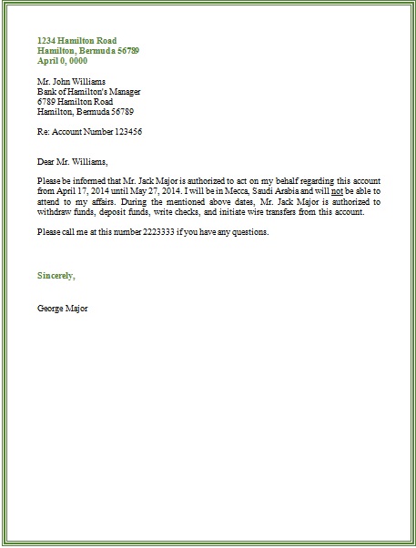 bank authorization letter sample