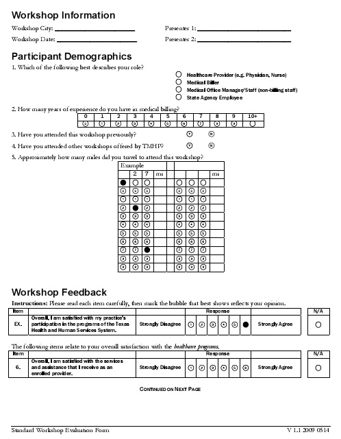 medical workshop evaluation form