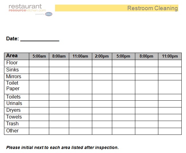 daily restroom cleaning log