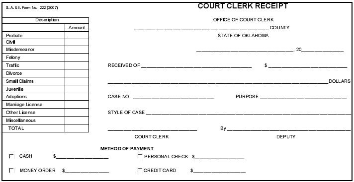 official court clerk receipt