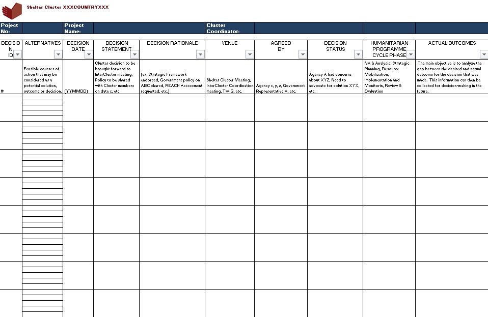 project decision log template