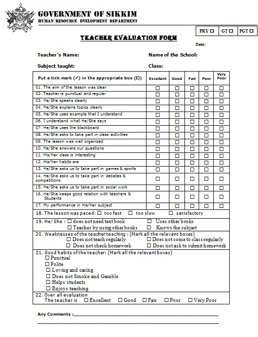 teacher evaluation form 28