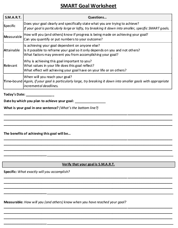 smart goals worksheet template 16