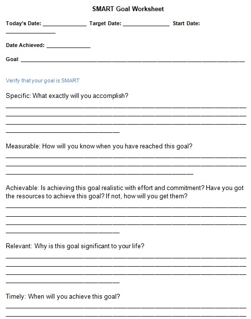 smart goals worksheet template 3
