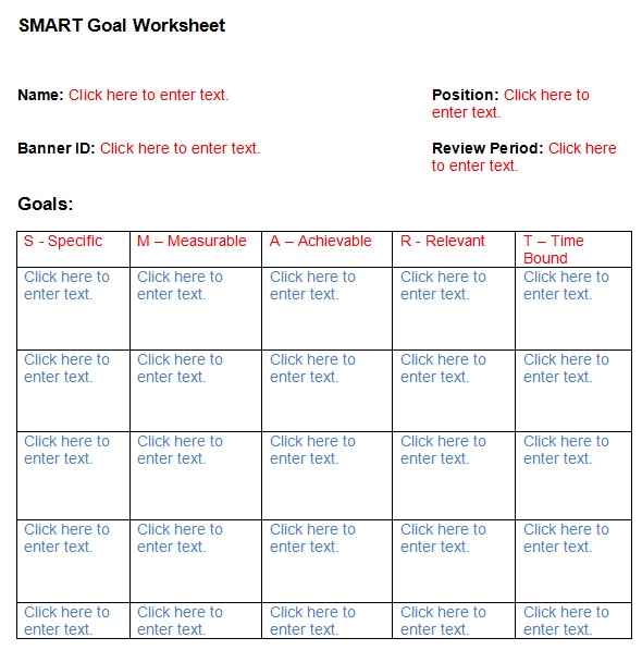 smart goals worksheet template 4